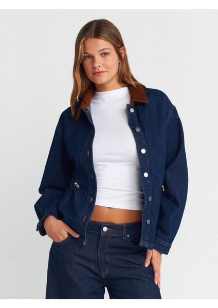 65359 Yakası Kadife Rins Yıkama Denim Mont-Lacivert