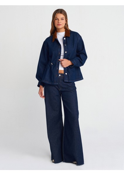 65359 Yakası Kadife Rins Yıkama Denim Mont-Lacivert modelleri