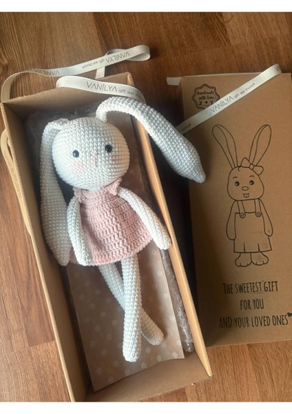 Kız Tavşan ilk Uyku Arkadaşım Somon 30 Cm-Kız Bebek Hediyesi Amigurumi Oyuncak