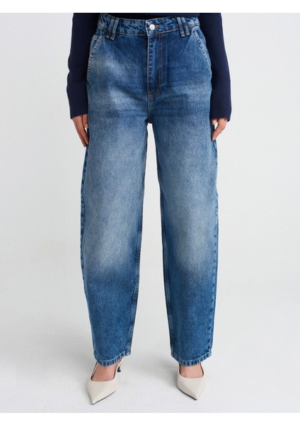 71756 Bol Kesim Balon Denim Pantolon-Tint modelleri
