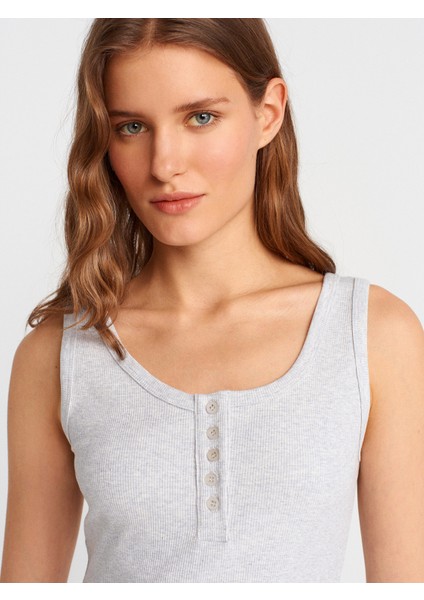 91382 Düğme Detaylı Midi Elbise-Gri Melanj fırsatları