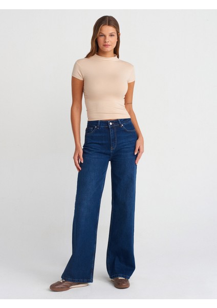 71738 Dip Boyalı Wideleg Denim Pantolon-Tint