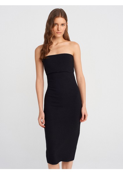 91422 Straplez Elbise-Siyah