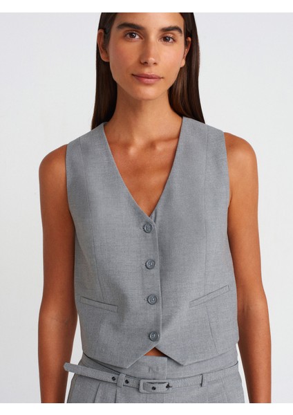 60562 Kısa Özel Dikim Yelek-Açık Gri