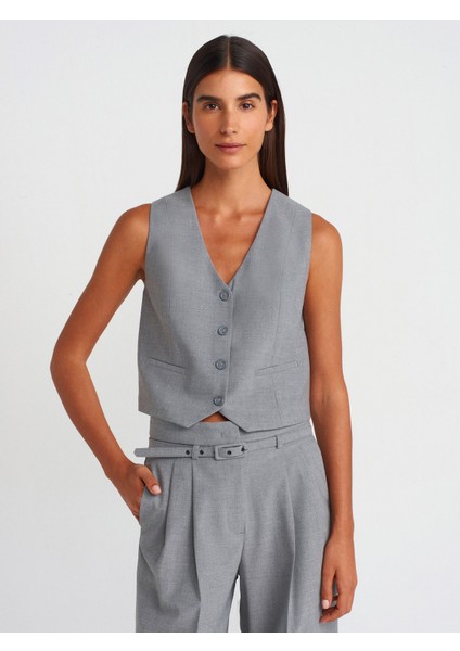 60562 Kısa Özel Dikim Yelek-Açık Gri fırsatları