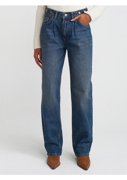 71761 Kemeri Apoletli Balon Denim Pantolon-Tint modelleri