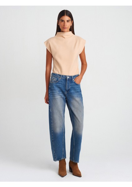 71729 Dikişi Dönük Denim Balon Pantolon-Tint