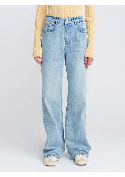 71777 Açık Kar Yıkama Wideleg Denim Pantolon-Tint modelleri