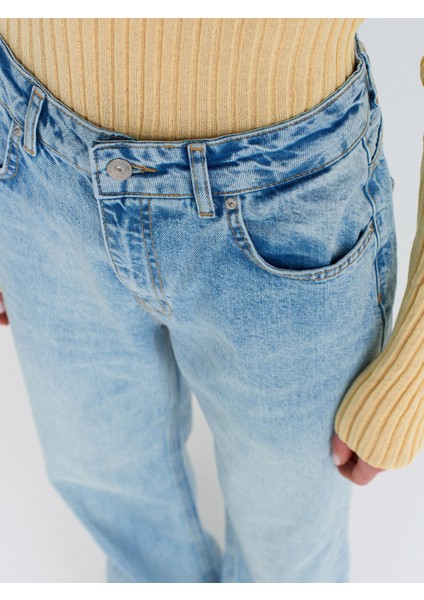 71777 Açık Kar Yıkama Wideleg Denim Pantolon-Tint fırsatları