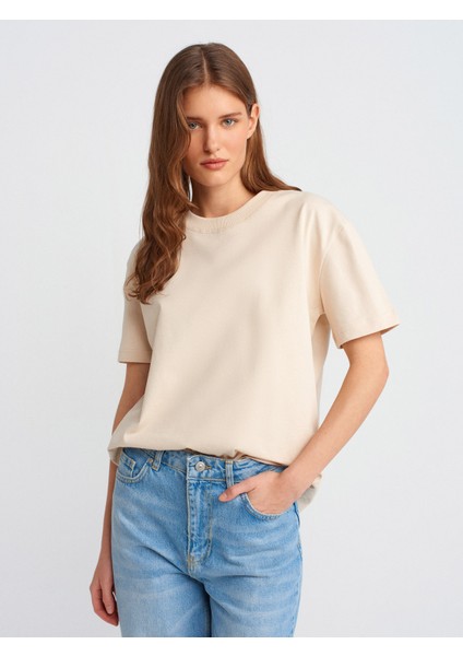 30312 Dekoratif Dikişli Bisiklet Yaka T-Shirt-Kahve