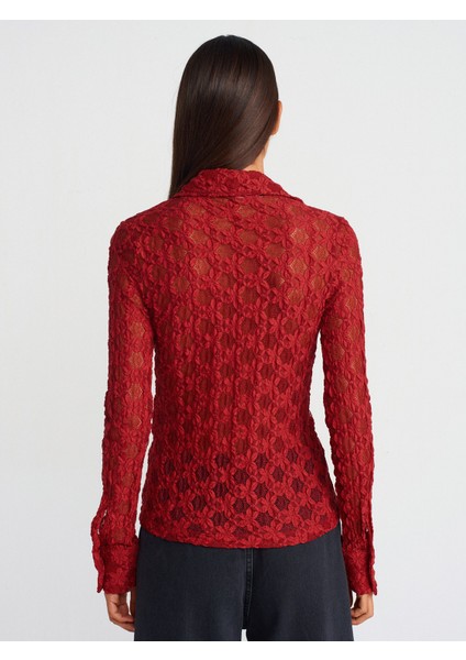 50261 Uzun Kollu Dantel Gömlek-Bordo fiyatları