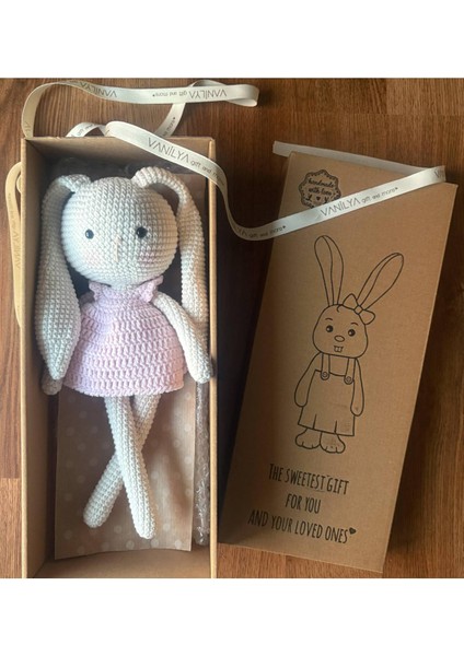 Kız Tavşan Ilk Uyku Arkadaşım Pembe 30 Cm-Kız Bebek Hediyesi Amigurumi Oyuncak