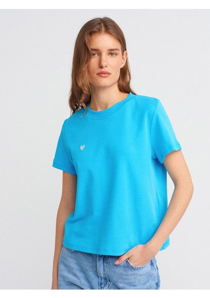 30584 Bisiklet Yaka Pamuklu T-Shirt-Turkuaz