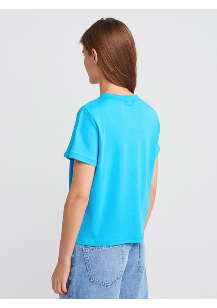 30584 Bisiklet Yaka Pamuklu T-Shirt-Turkuaz fiyatları