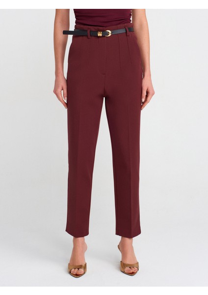 71614 Kemerli Yüksek Bel Pantolon-Bordo fırsatları