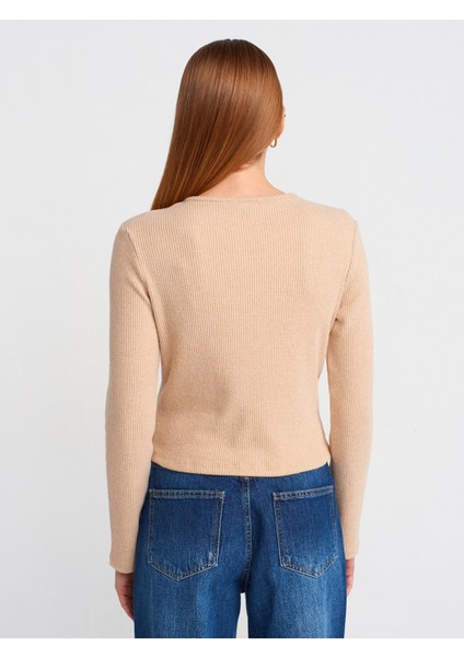 60424 Düğme Detaylı Uzun Kollu Hırka-Bej fiyatları