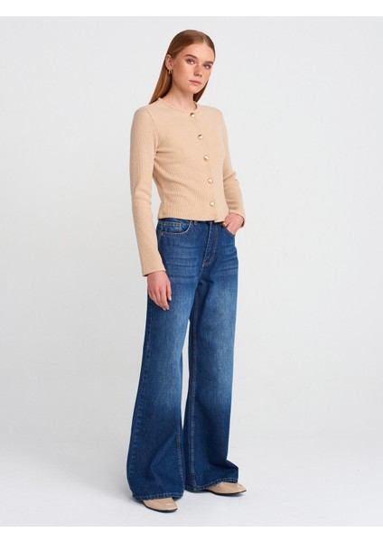 60424 Düğme Detaylı Uzun Kollu Hırka-Bej modelleri