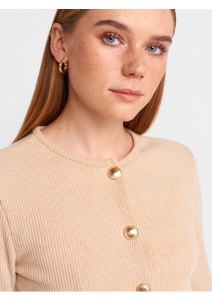 60424 Düğme Detaylı Uzun Kollu Hırka-Bej fırsatları