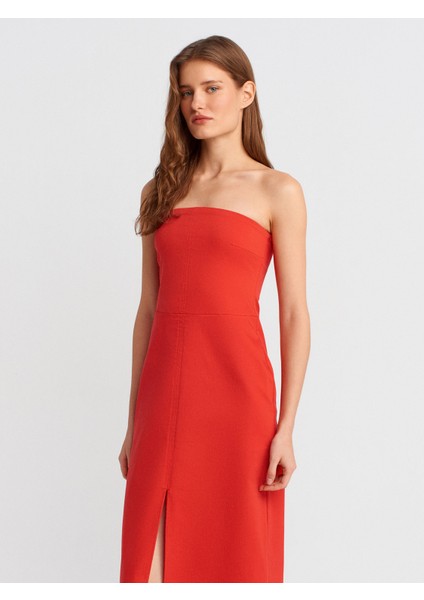 90758 Straplez Elbise-Kırmızı modelleri