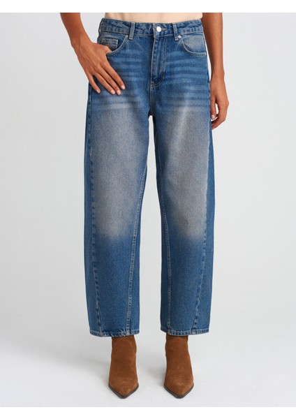 71729 Dikişi Dönük Denim Balon Pantolon-Tint modelleri