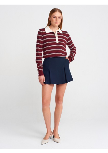 81057 Kalın Pilili Şort Etek-Lacivert