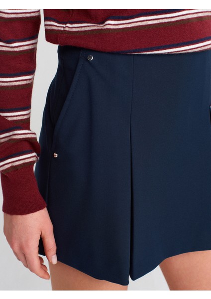 81057 Kalın Pilili Şort Etek-Lacivert fırsatları