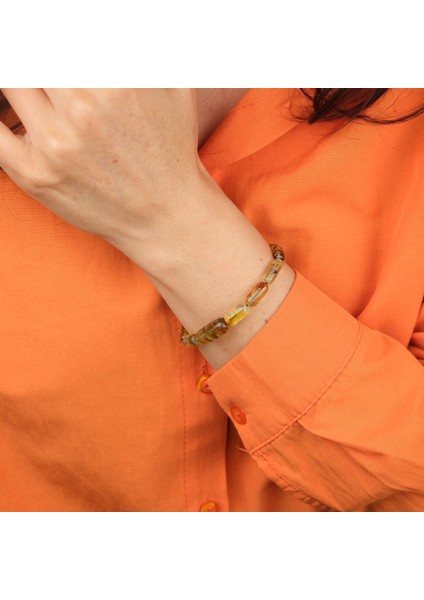 Dominik Mavi Kaya Fosil Amber Bileklik 4.8gr fırsatları