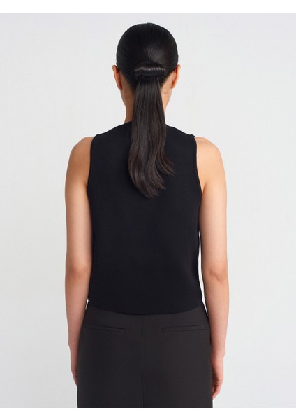 60292 Bisiklet Yaka Düğmeli Triko Yelek-Siyah fiyatları