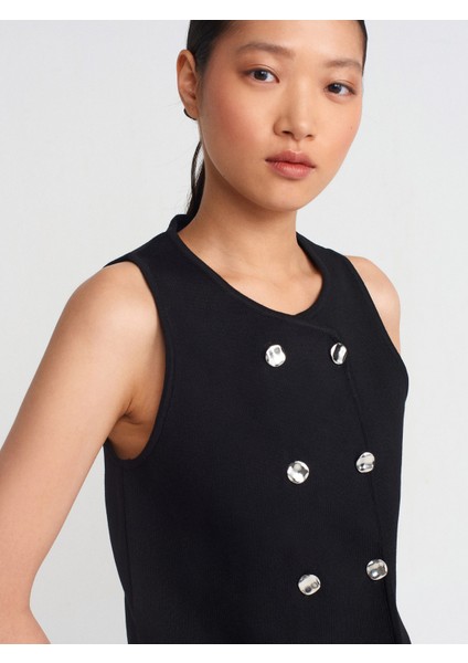 60292 Bisiklet Yaka Düğmeli Triko Yelek-Siyah modelleri