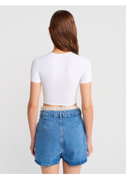 31175 Bisiklet Yaka Crop Top-Beyaz fiyatları