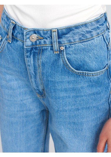 71774 Kalın Kumaş Straight Denim Pantolon-Mavi fırsatları