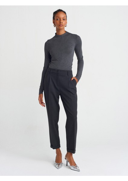 71581 Kıvrık Paçalı Dümdüz Fit Pantalon-Antrasit