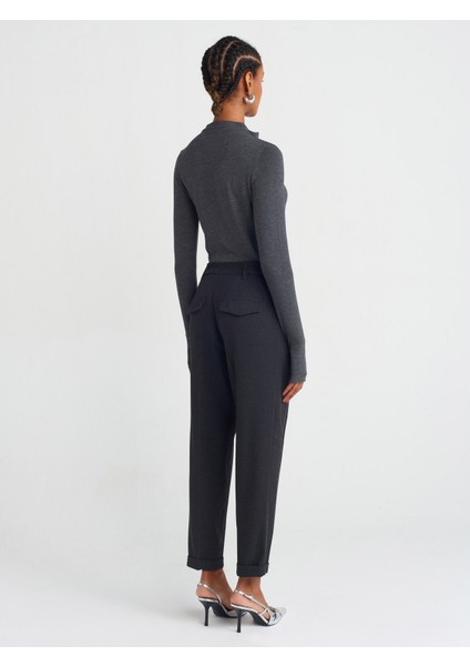 71581 Kıvrık Paçalı Dümdüz Fit Pantalon-Antrasit