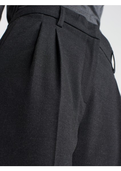 71581 Kıvrık Paçalı Dümdüz Fit Pantalon-Antrasit