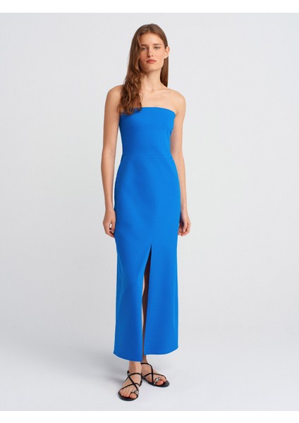 90758 Straplez Elbise-Saks