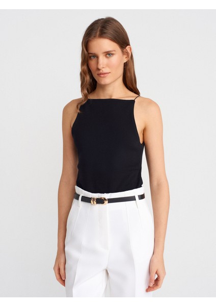 21020 Halter Yaka Top-Siyah