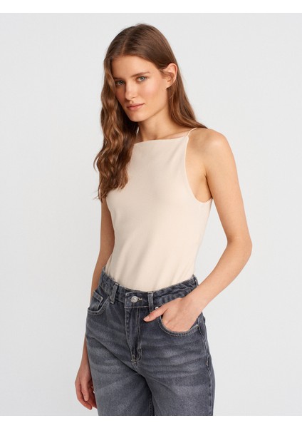 21020 Halter Yaka Top-Koyu Kahve