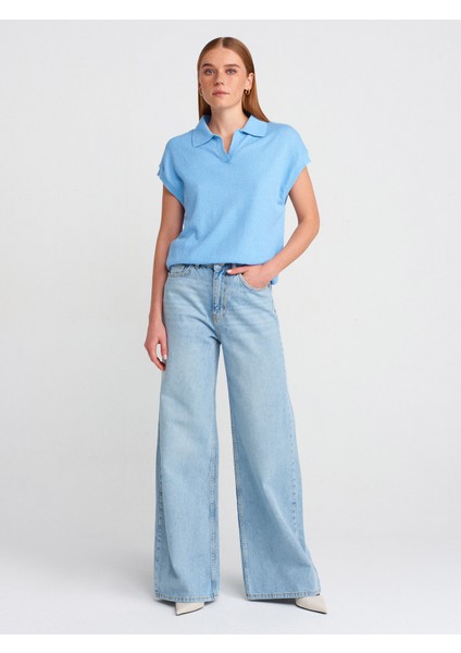 71776 Kar Yıkama Geniş Kesim Denim Pantolon-Mavi