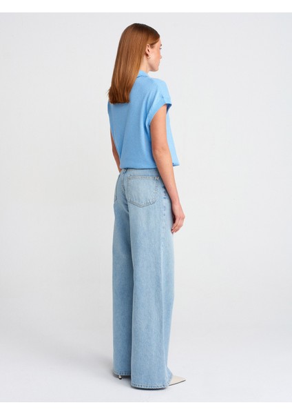 71776 Kar Yıkama Geniş Kesim Denim Pantolon-Mavi fiyatları
