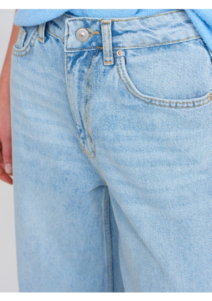 71776 Kar Yıkama Geniş Kesim Denim Pantolon-Mavi fırsatları