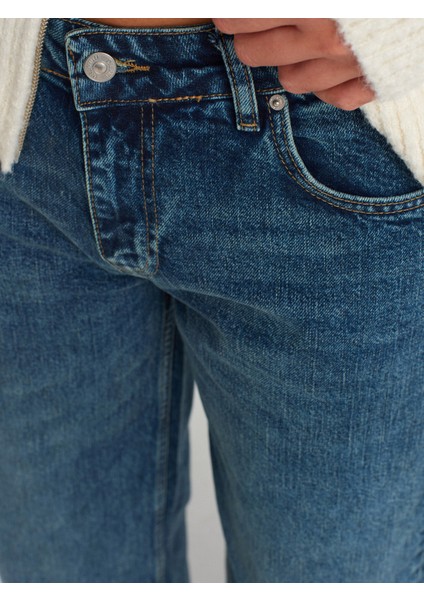 71743 Paçası Kıvrık Geniş Kesim Denim Pantolon-Mavi modelleri