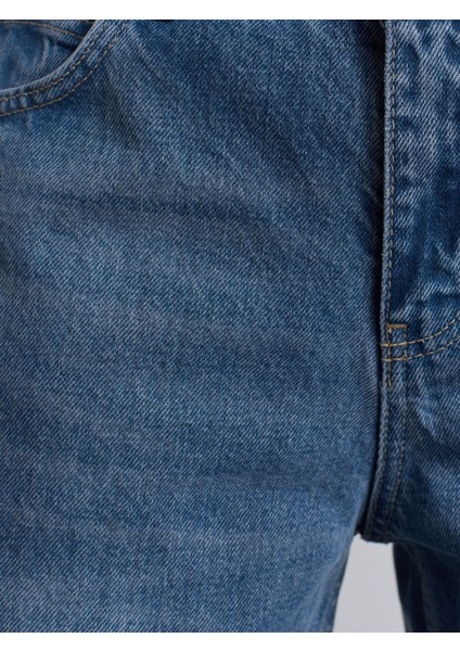 71766 Kendinden Tintli Baggy Denim Pantolon-Mavi