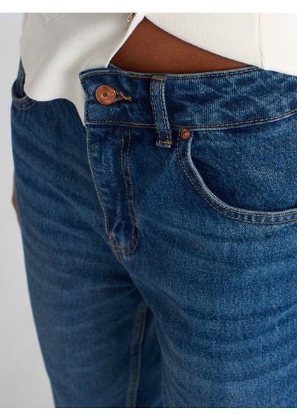 71748 Koyu Renk Straight Denim Pantolon-Lacivert fırsatları