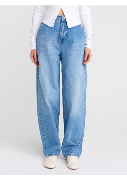 71795 Taşlanmış Balon Denim Pantolon-Mavi modelleri