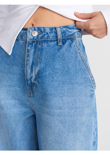 71795 Taşlanmış Balon Denim Pantolon-Mavi fırsatları