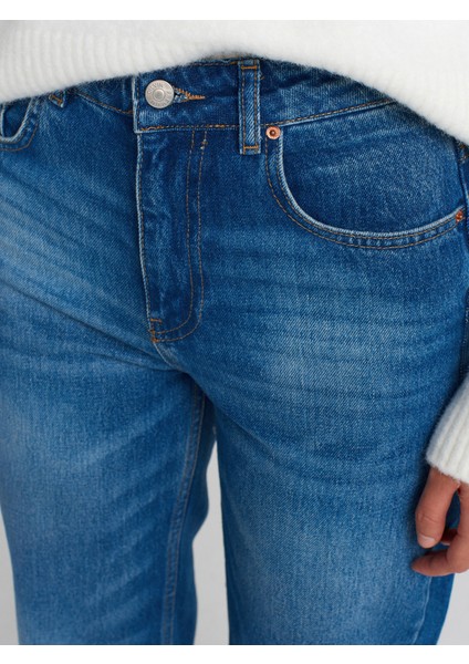 71742 Lazer Yıkama Stright Denim Pantolon-Mavi fırsatları