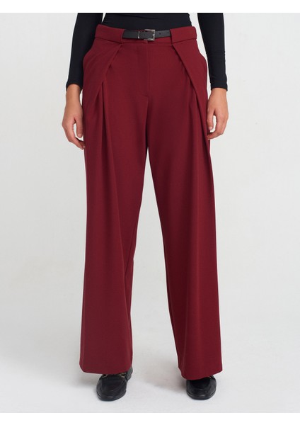 71577 Kemerli ve Pilili Pantolon-Bordo modelleri