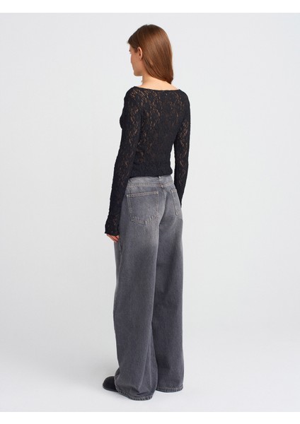 71789 Oversize Denim Pantolon-Antrasit fiyatları