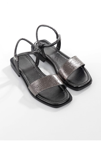 MİA028-3011 Deri Kadın Günlük Konforlu Platin Tatil Sandalet fırsatları