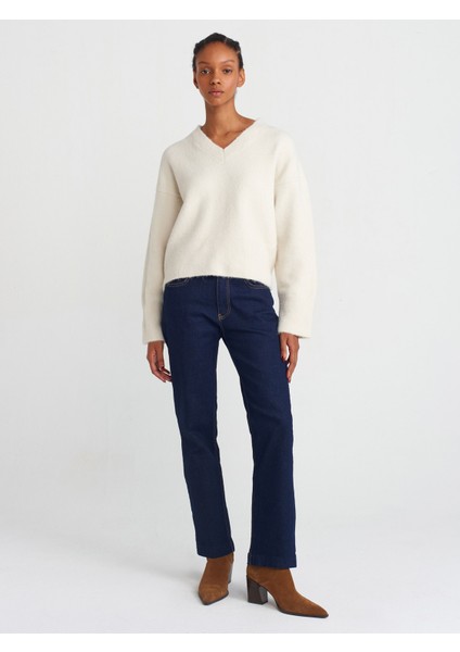 10645 V Yaka Yumuşak Dokulu Triko Kazak-Füme M. fırsatları